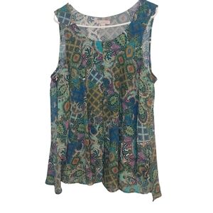CB Bohemian Flowy Romantic Sleeveless Top 1X EUC Multicolor